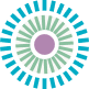 Icon with a purple center and rings of green and teal dashes.