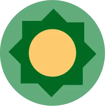 A green and yellow circular logo with a stylized eight-pointed star or sun on a transparent background.
