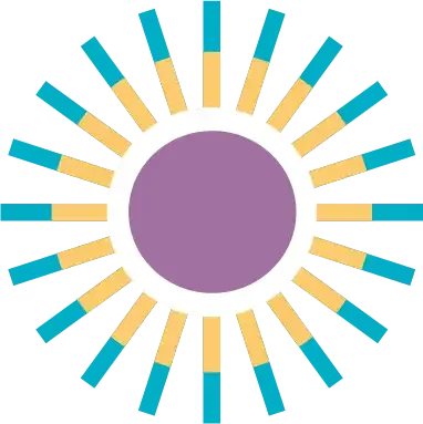 Stylized sunburst icon featuring Therapy Austin brand colors, symbolizing hope and mental health growth.