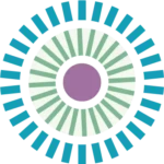 Stylized circular icon with radiating teal and green lines, symbolizing balance and mental clarity.