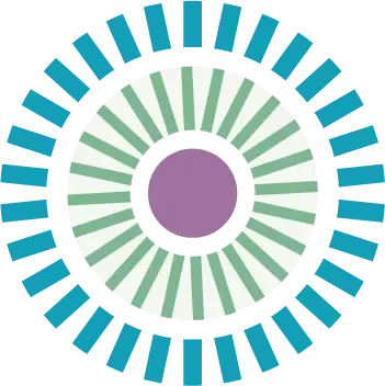 Stylized circular icon with radiating teal and green lines, symbolizing balance and mental clarity.